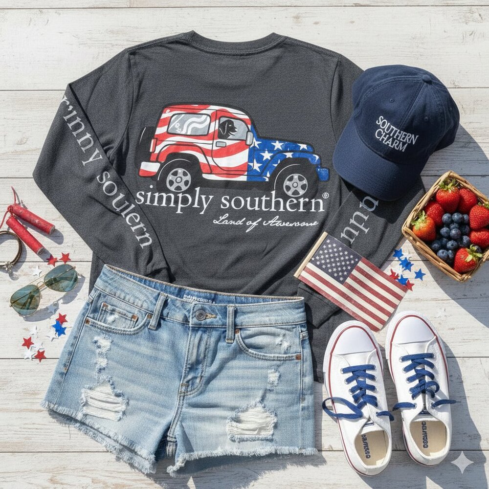 Simply Southern Patriotic American Flag Jeep Graphic Hoodie - Small